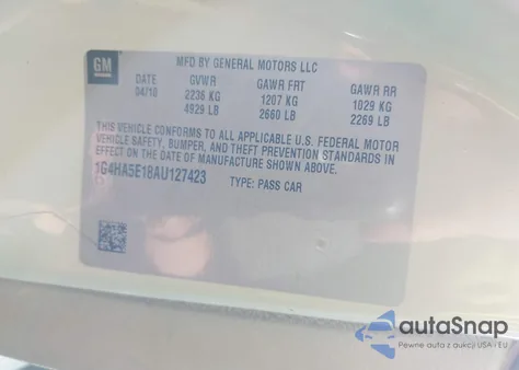 2010 Buick Lucerne Cx z USA, uszkodzony, nr VIN 1G4HA5E18AU127423